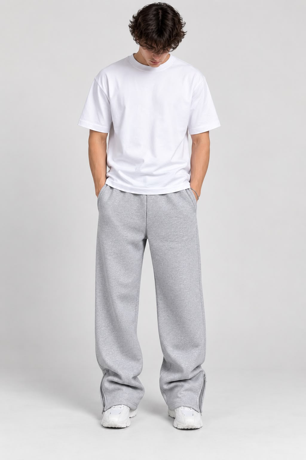 Heavyweight 350 GSM  Baggy Bottom Zip Trackpants ( Grey)-1