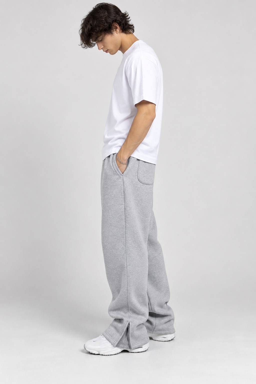 Heavyweight 350 GSM  Baggy Bottom Zip Trackpants ( Grey)-2