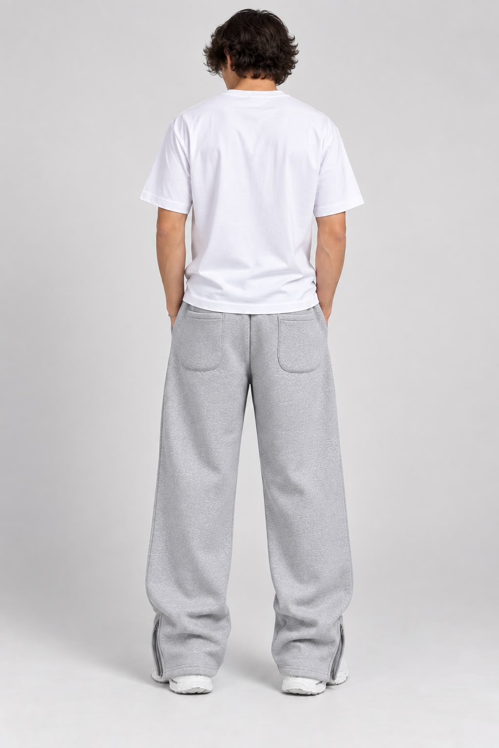 Heavyweight 350 GSM  Baggy Bottom Zip Trackpants ( Grey)-3
