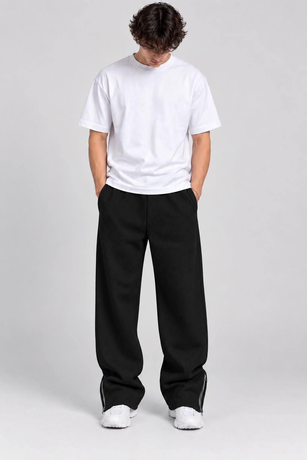 Heavyweight  Baggy Bottom Zip Trackpants- ( Black)-2