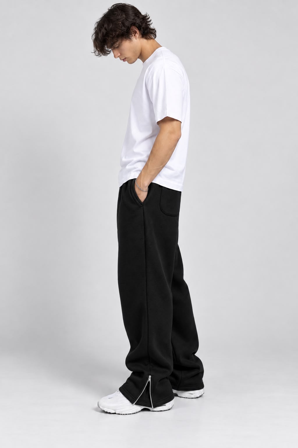 Heavyweight  Baggy Bottom Zip Trackpants- ( Black)-4