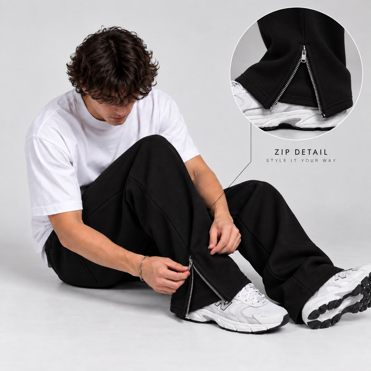 Heavyweight  Baggy Bottom Zip Trackpants- ( Black)-1