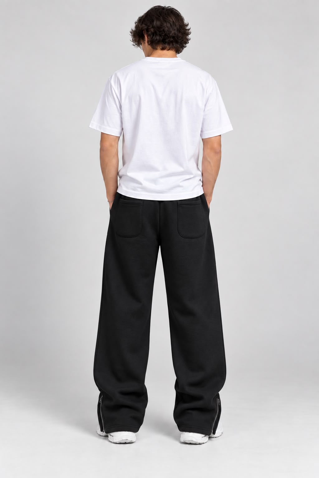 Heavyweight  Baggy Bottom Zip Trackpants- ( Black)-3