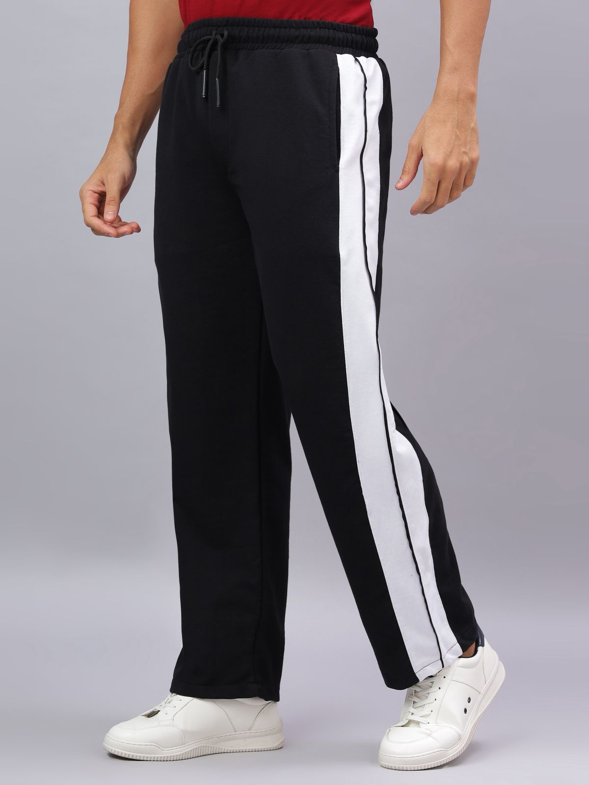 Black Dual Stripe Relaxed Fit Track Pants