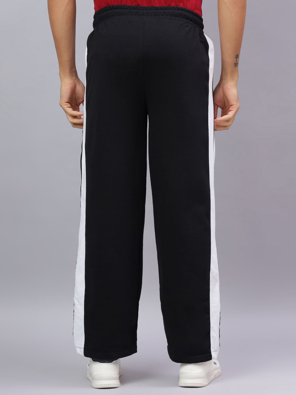 Black Dual Stripe Relaxed Fit Track Pants-3