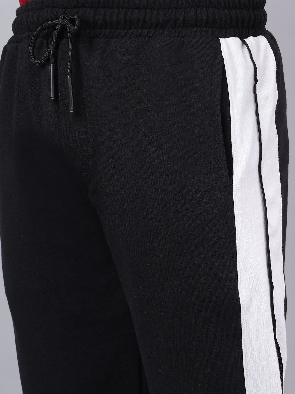 Black Dual Stripe Relaxed Fit Track Pants-5