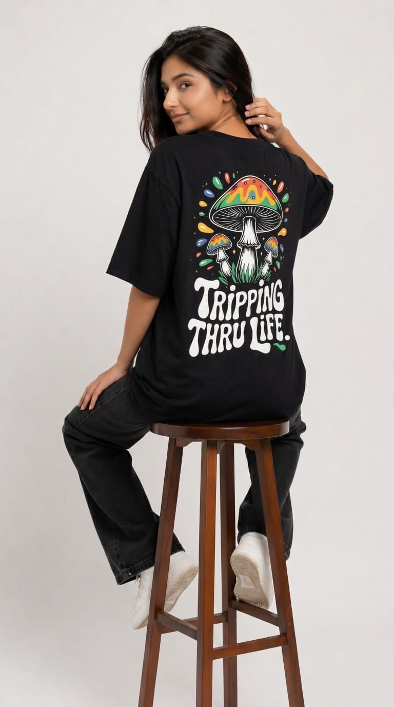 Tripping Thru Life Oversized Graphic T-Shirt-5