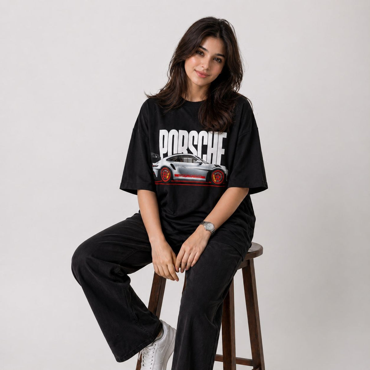 Porsche Graphic Oversized T-Shirt – Black | 230 GSM-3