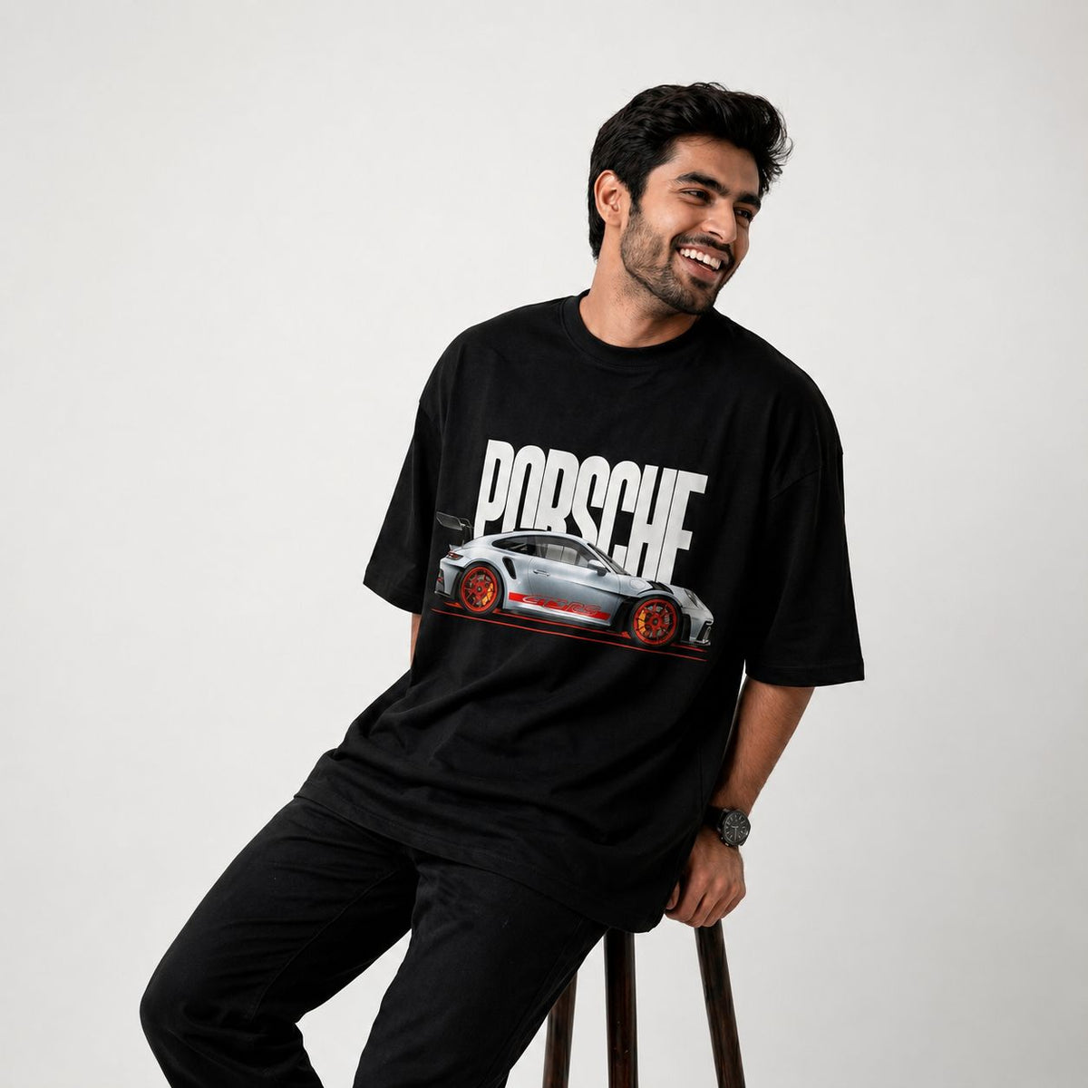 Porsche Graphic Oversized T-Shirt – Black |-3