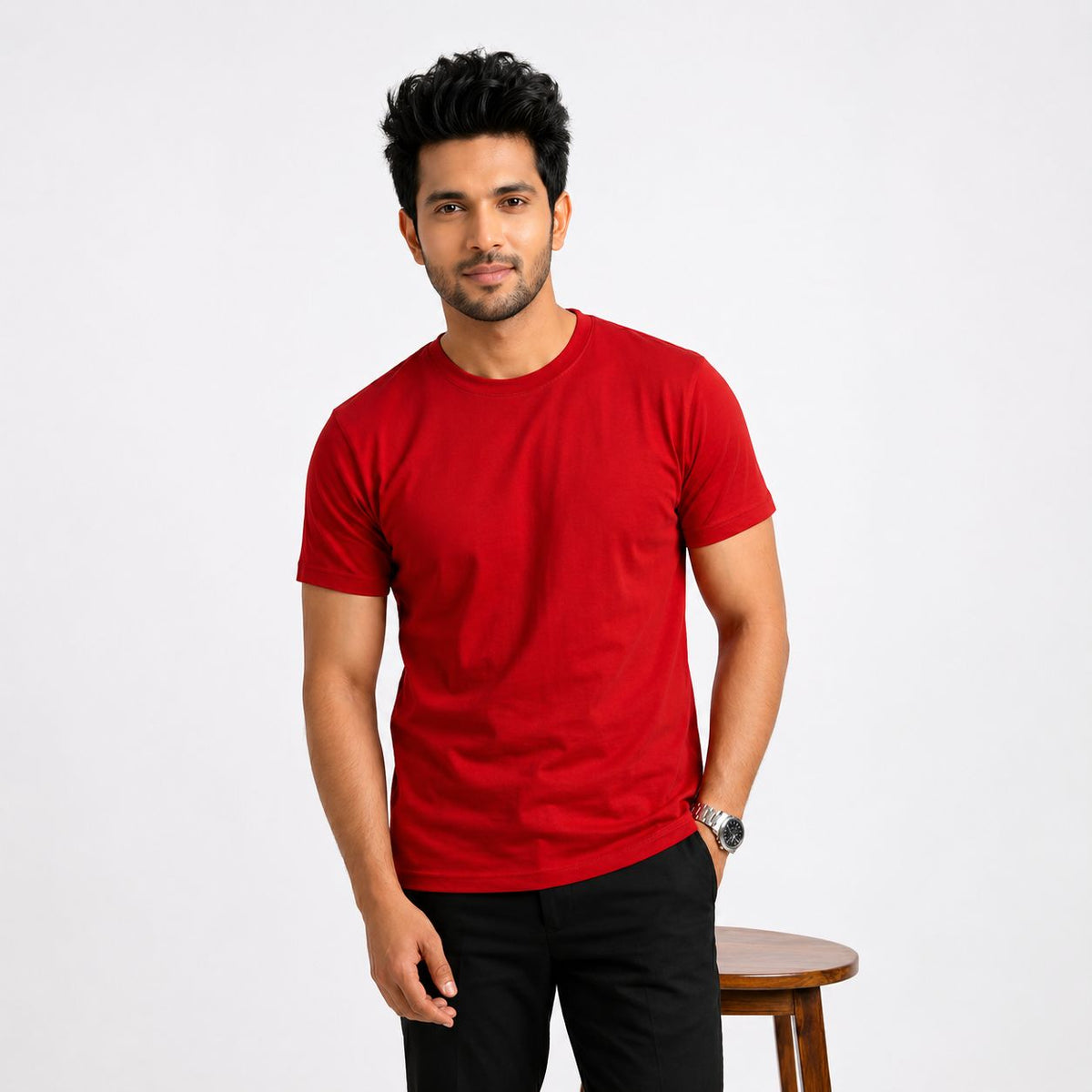 Men’s Solid Red Cotton T-Shirt