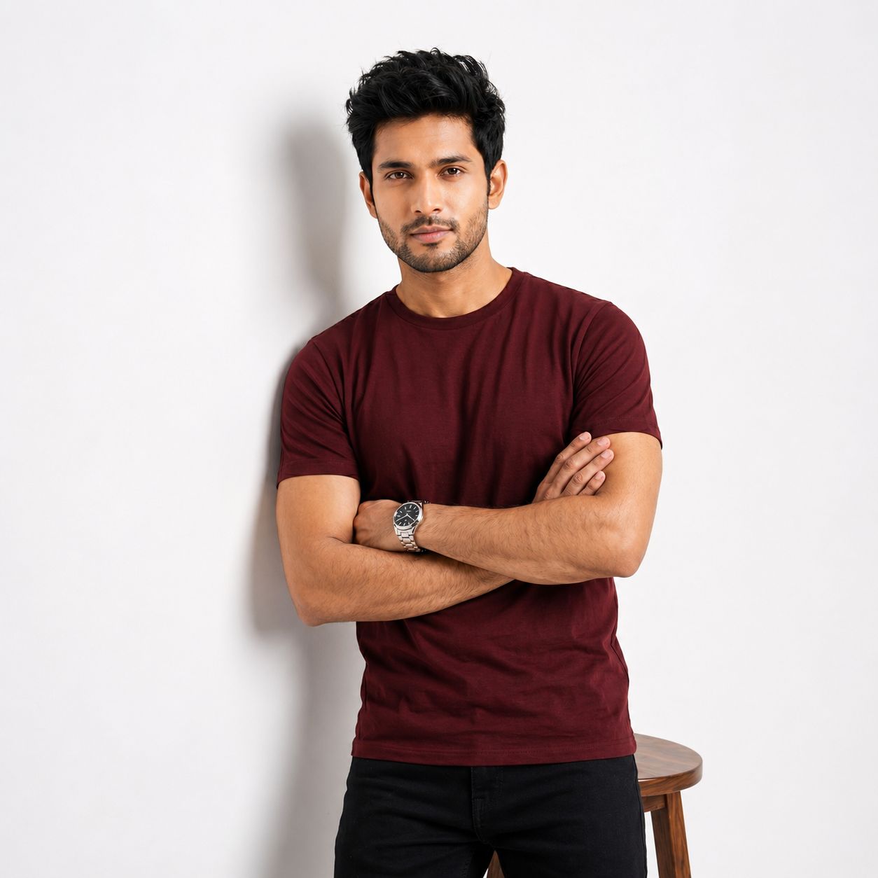Men’s Solid Maroon Cotton T-Shirt
