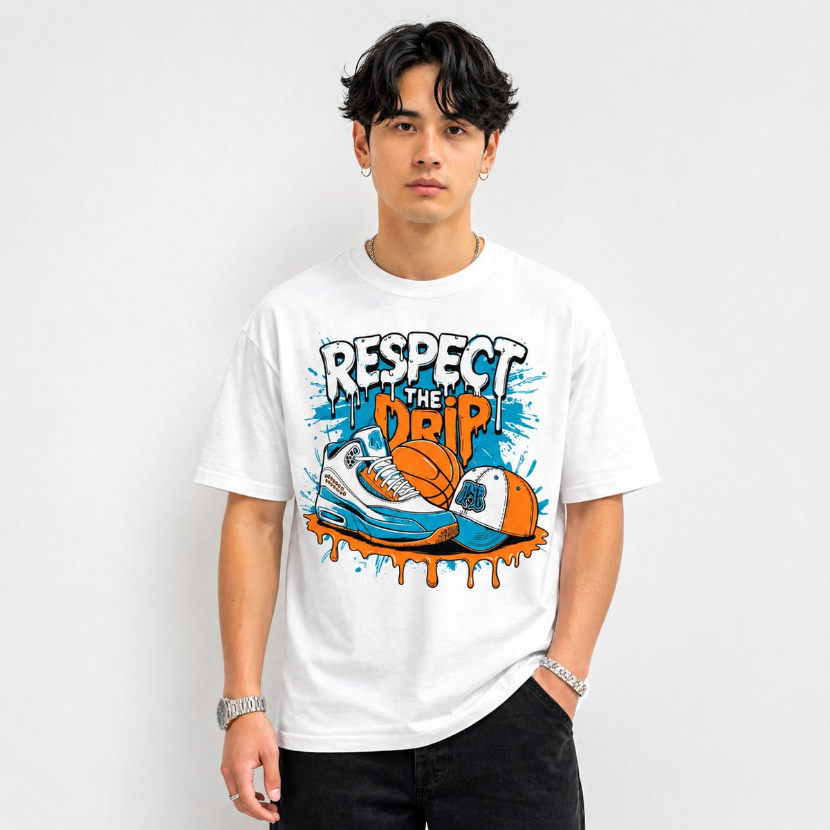Men’s White Respect The Drip Graphic Printed T-Shirt