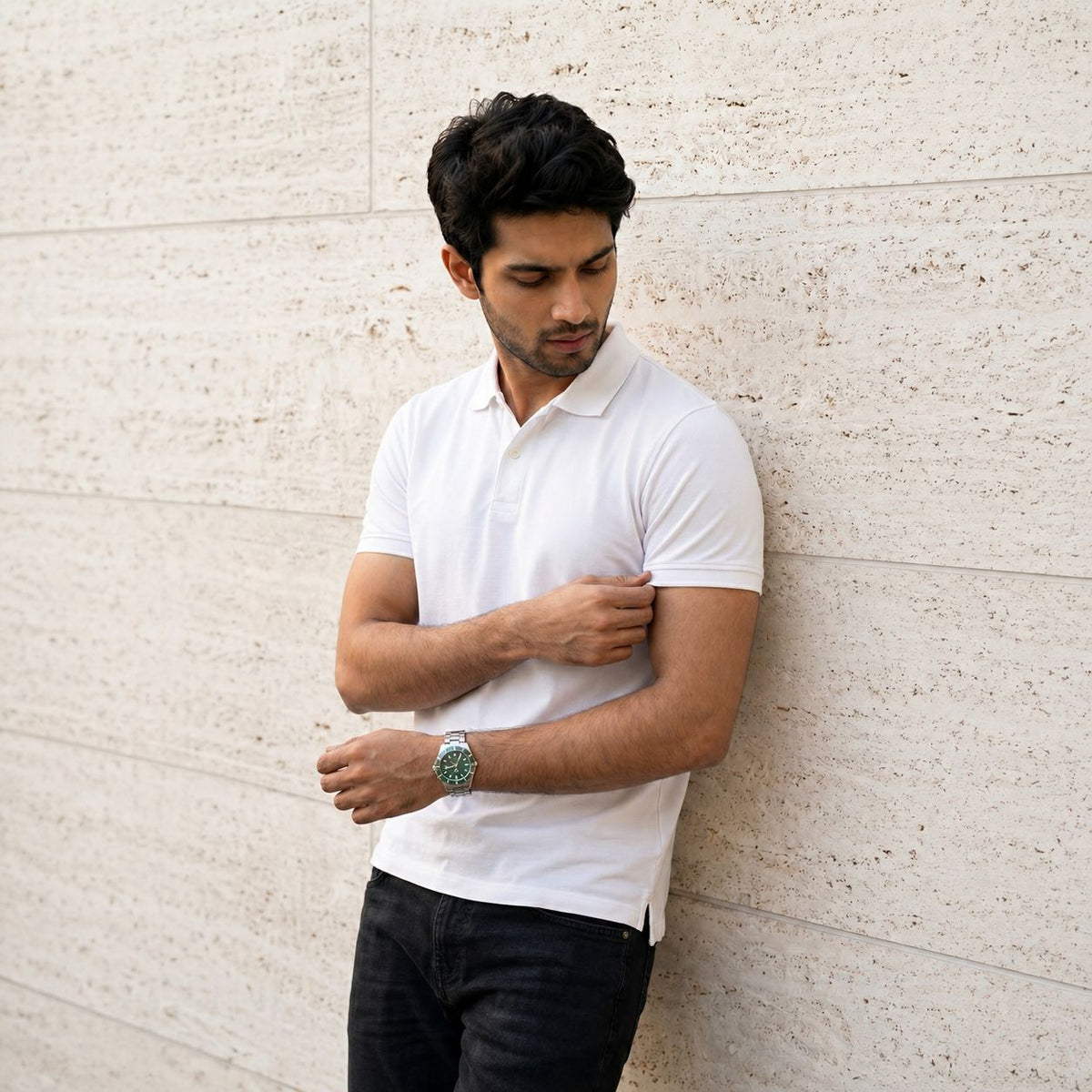 Pure White Relaxed Fit Polo Tee