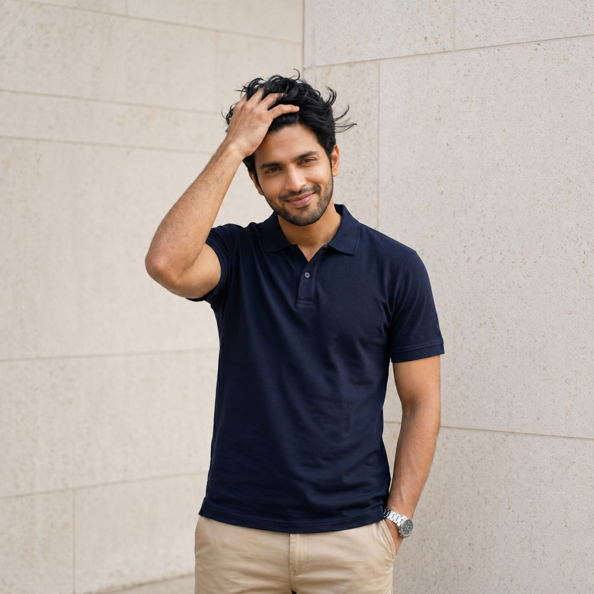 Navy Blue Relaxed Fit Polo Tee