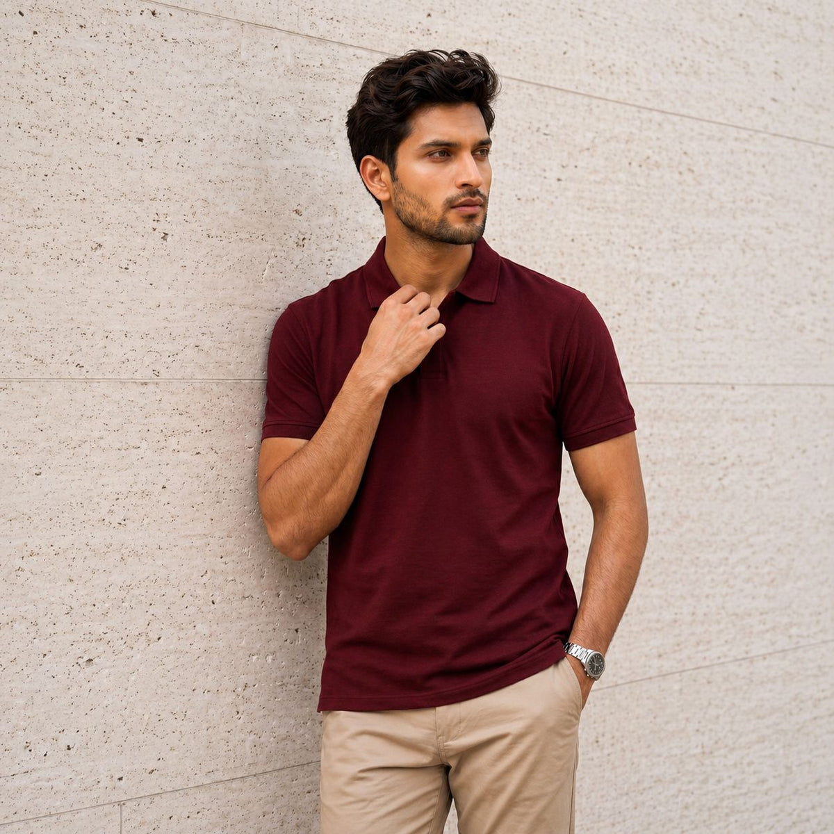 Maroon Relaxed Fit Polo Tee