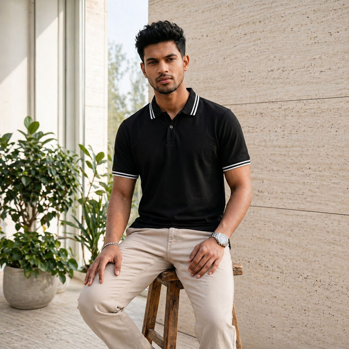 Monochrome Edge Black Polo T-Shirt