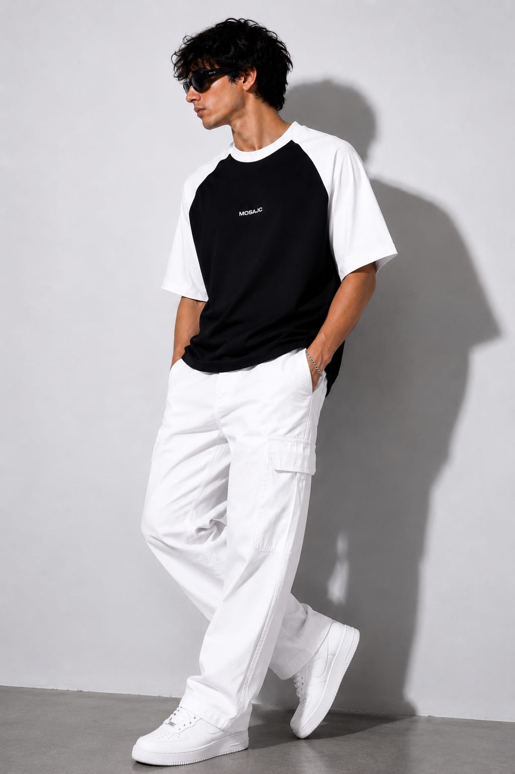 Noir Raglan Oversized T-Shirt – Black/White | 260 GSM French Terry Cotton -03 | MOSAJC-4