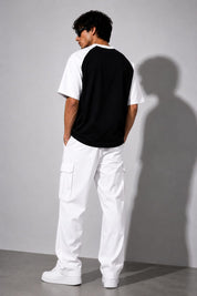 Noir Raglan Oversized T-Shirt – Black/White | 260 GSM French Terry Cotton -03 | MOSAJC