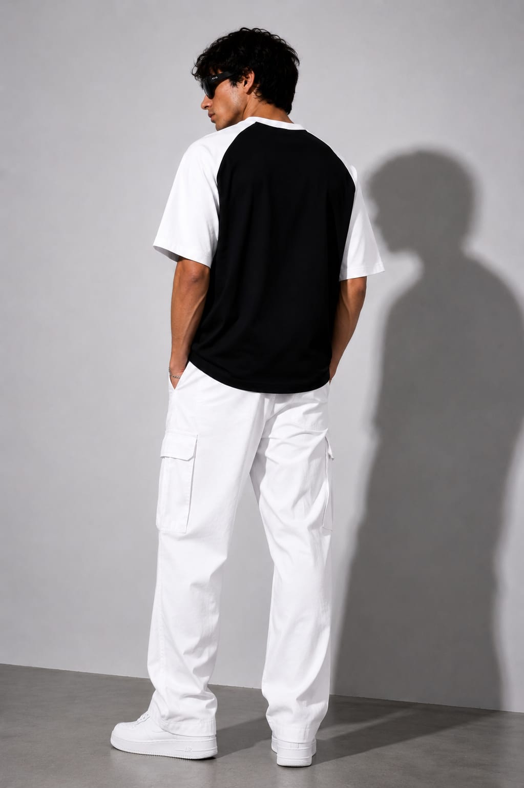 Noir Raglan Oversized T-Shirt – Black/White | 260 GSM French Terry Cotton -03 | MOSAJC