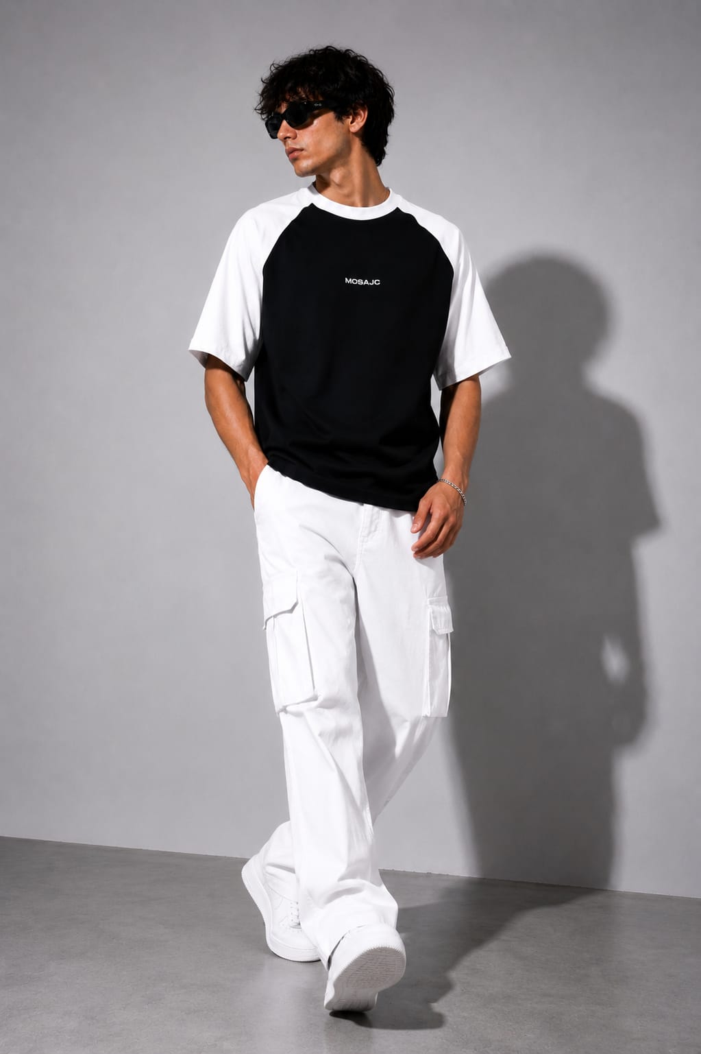 Noir Raglan Oversized T-Shirt – Black/White | 260 GSM French Terry Cotton -03 | MOSAJC-3