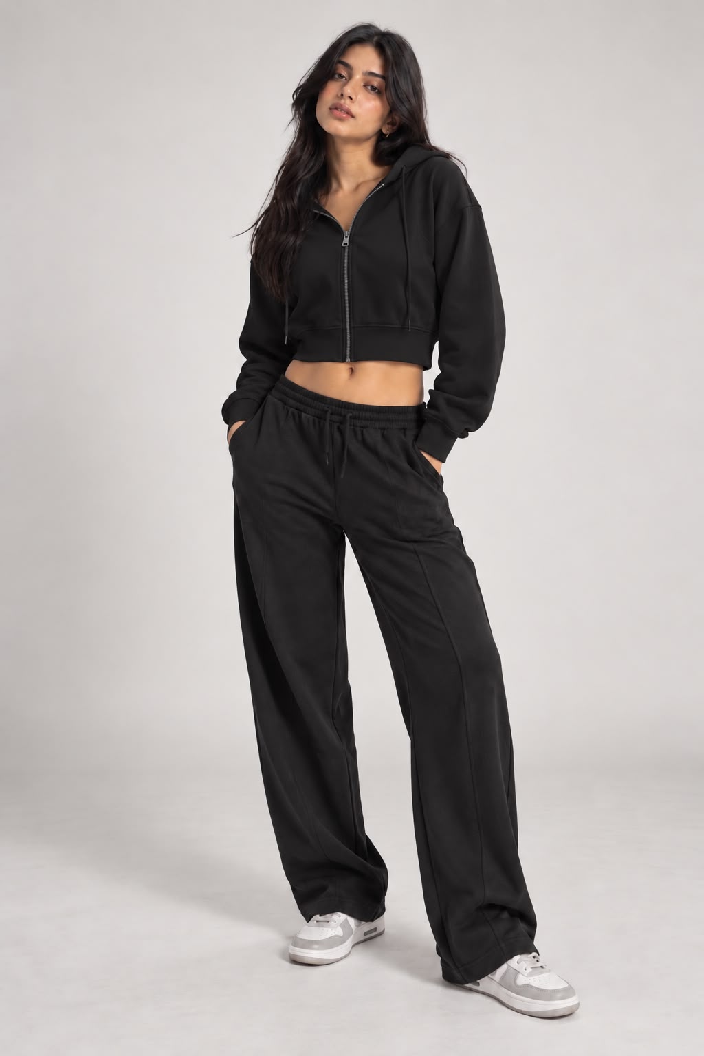 MOSAJC Core Black Cropped Hoodie & Wide-Leg Trackpant Co-ord Set-1