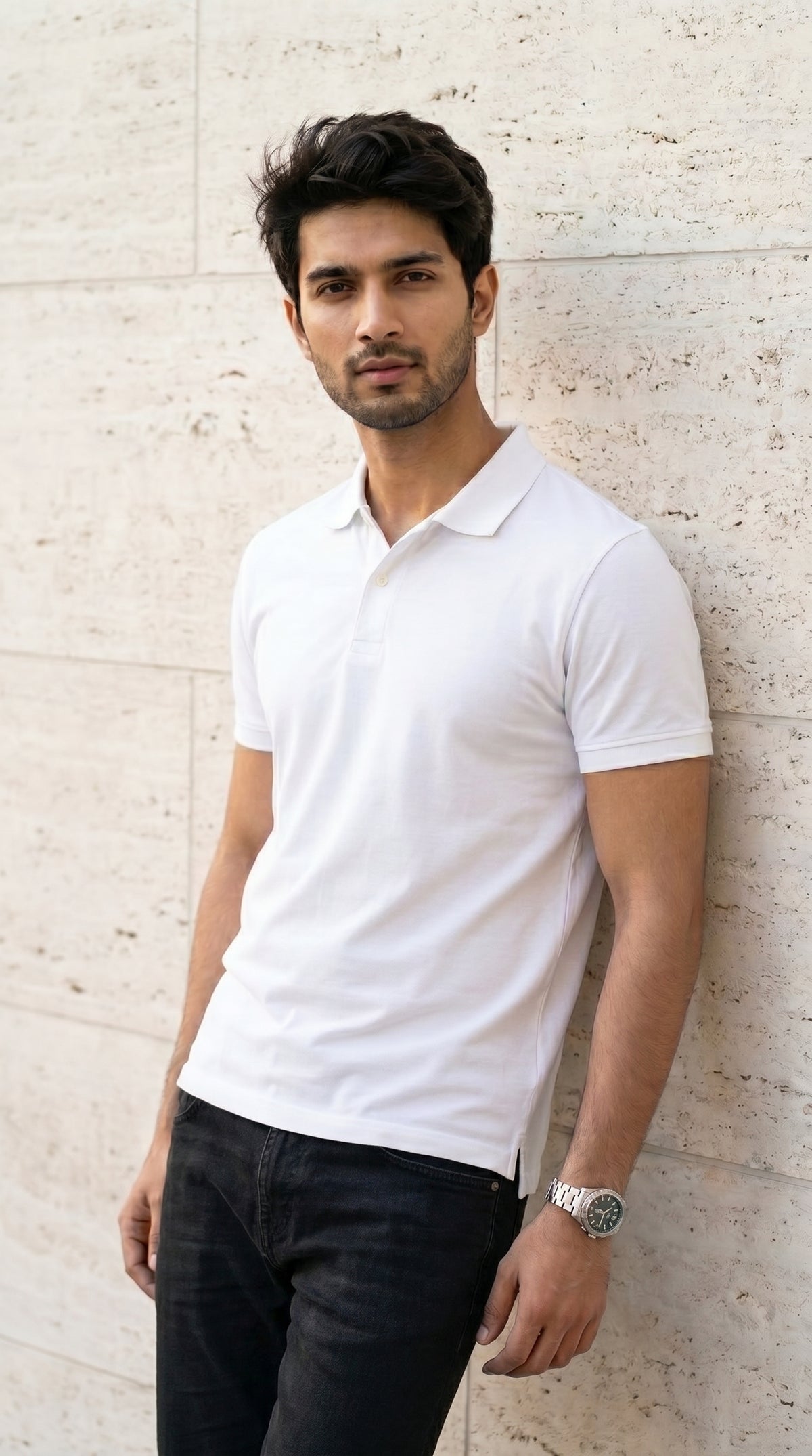 Pure White Relaxed Fit Polo Tee-4