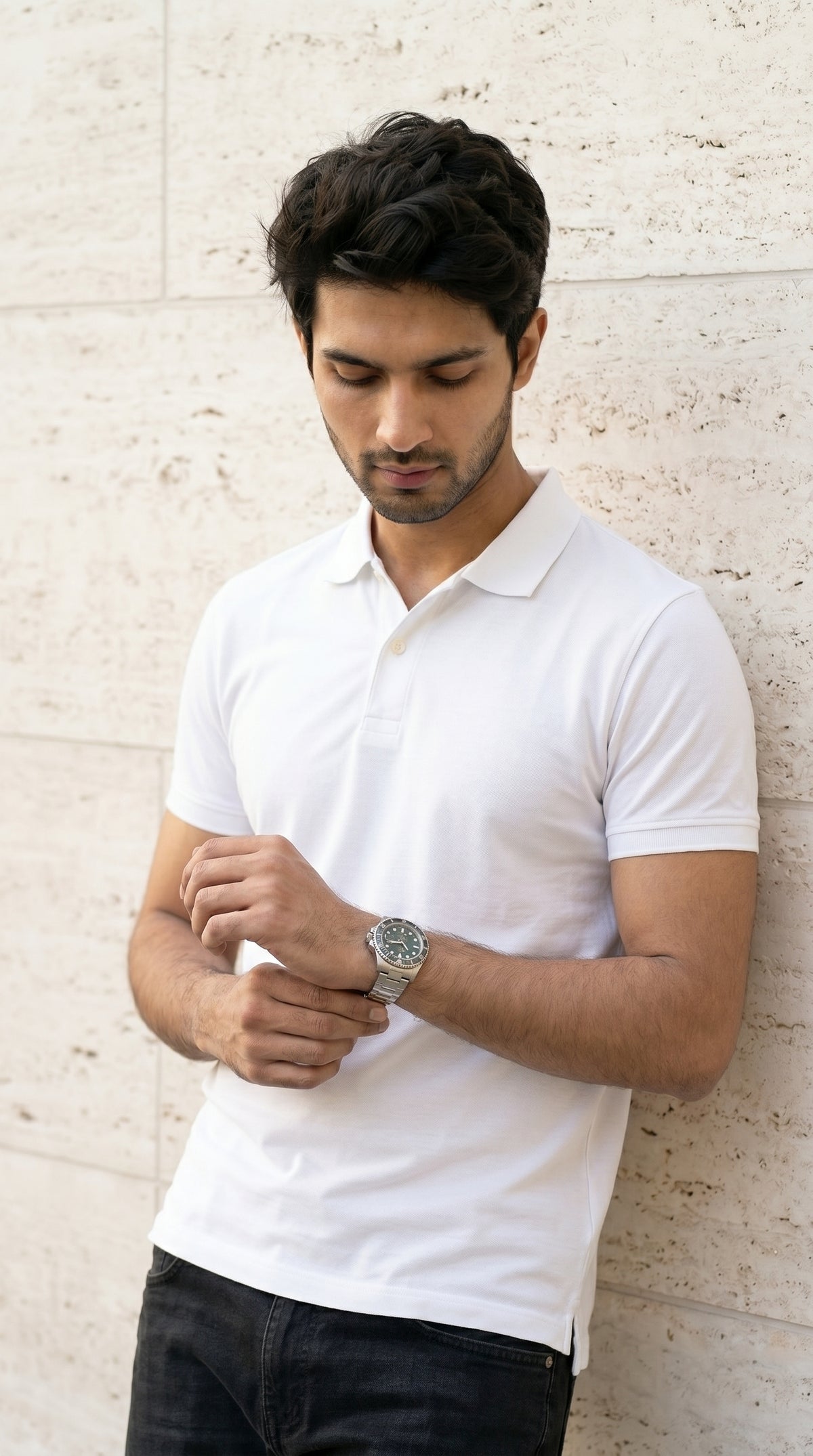 Pure White Relaxed Fit Polo Tee-7