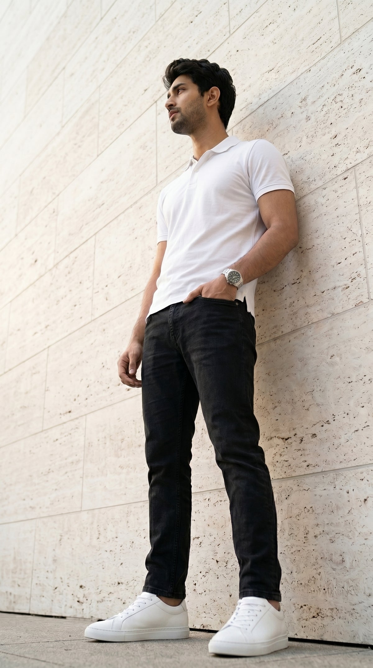 Pure White Relaxed Fit Polo Tee-5