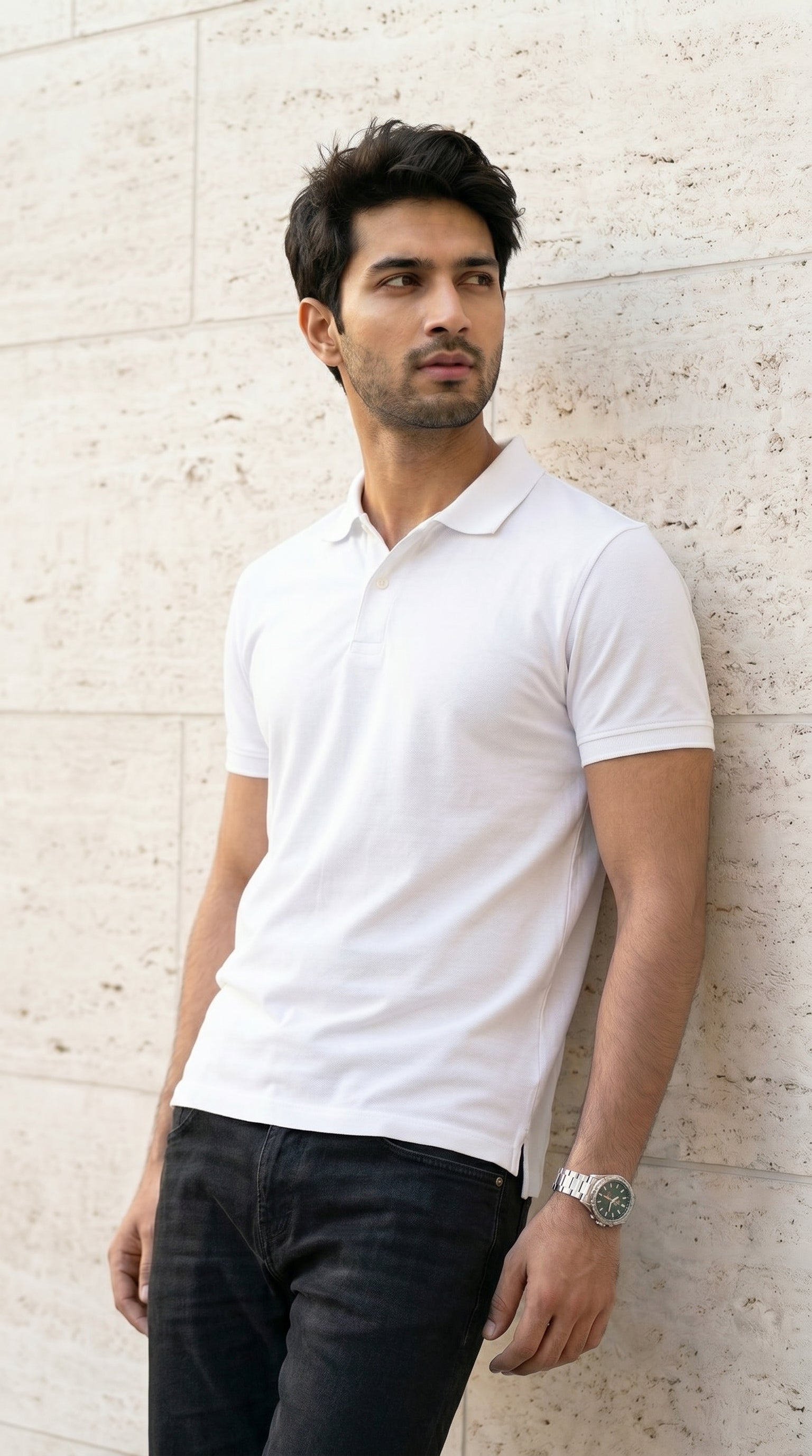 Pure White Relaxed Fit Polo Tee