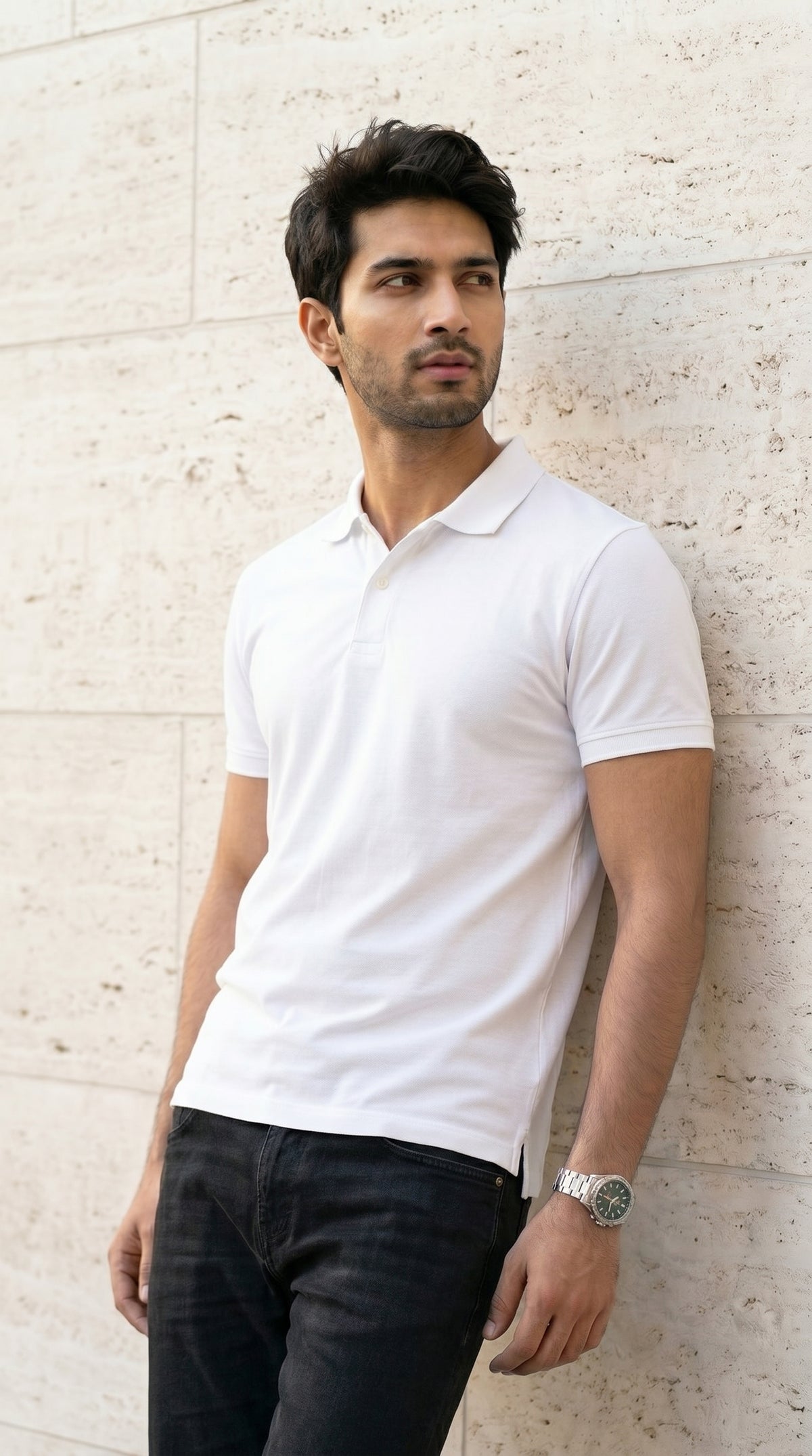 Pure White Relaxed Fit Polo Tee-3