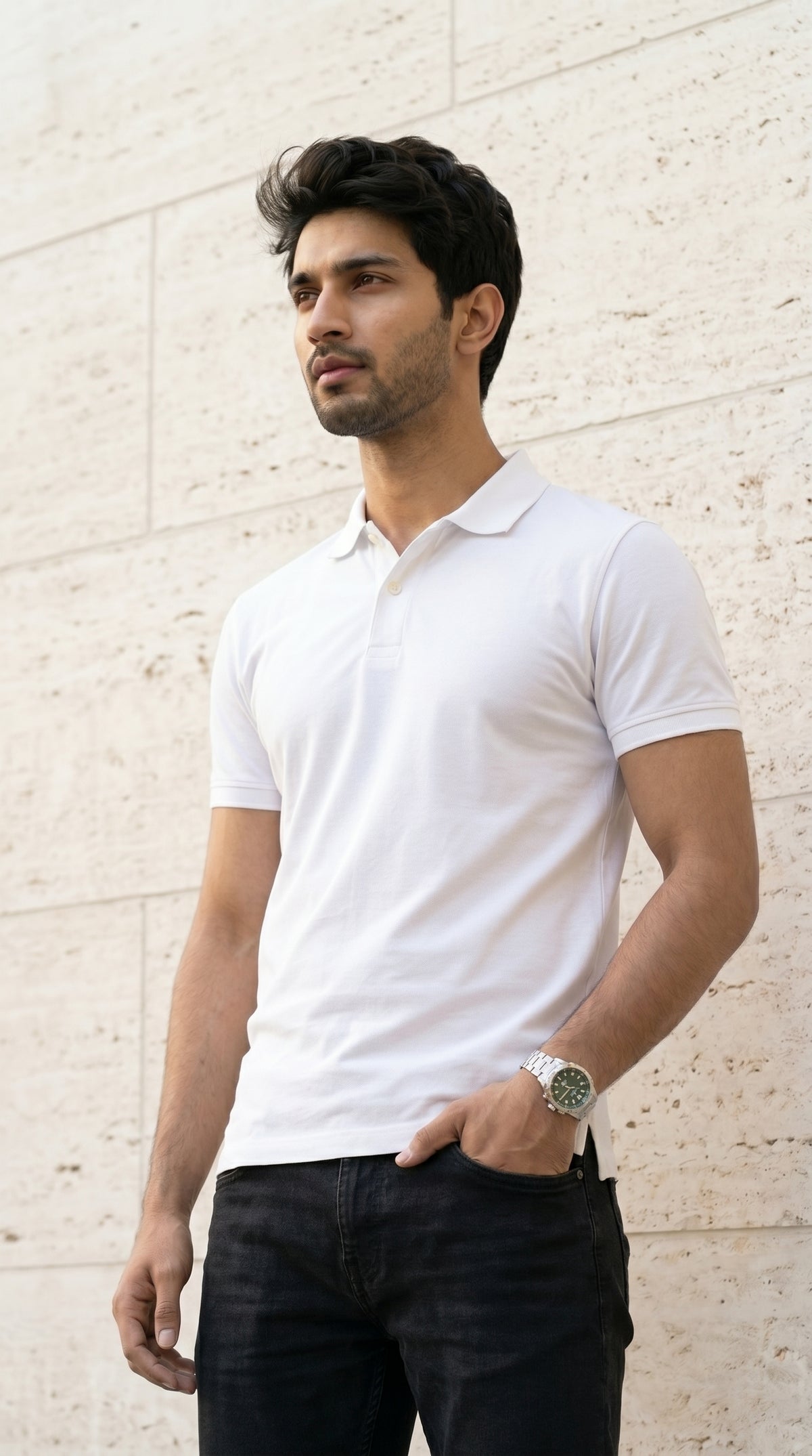Pure White Relaxed Fit Polo Tee-6