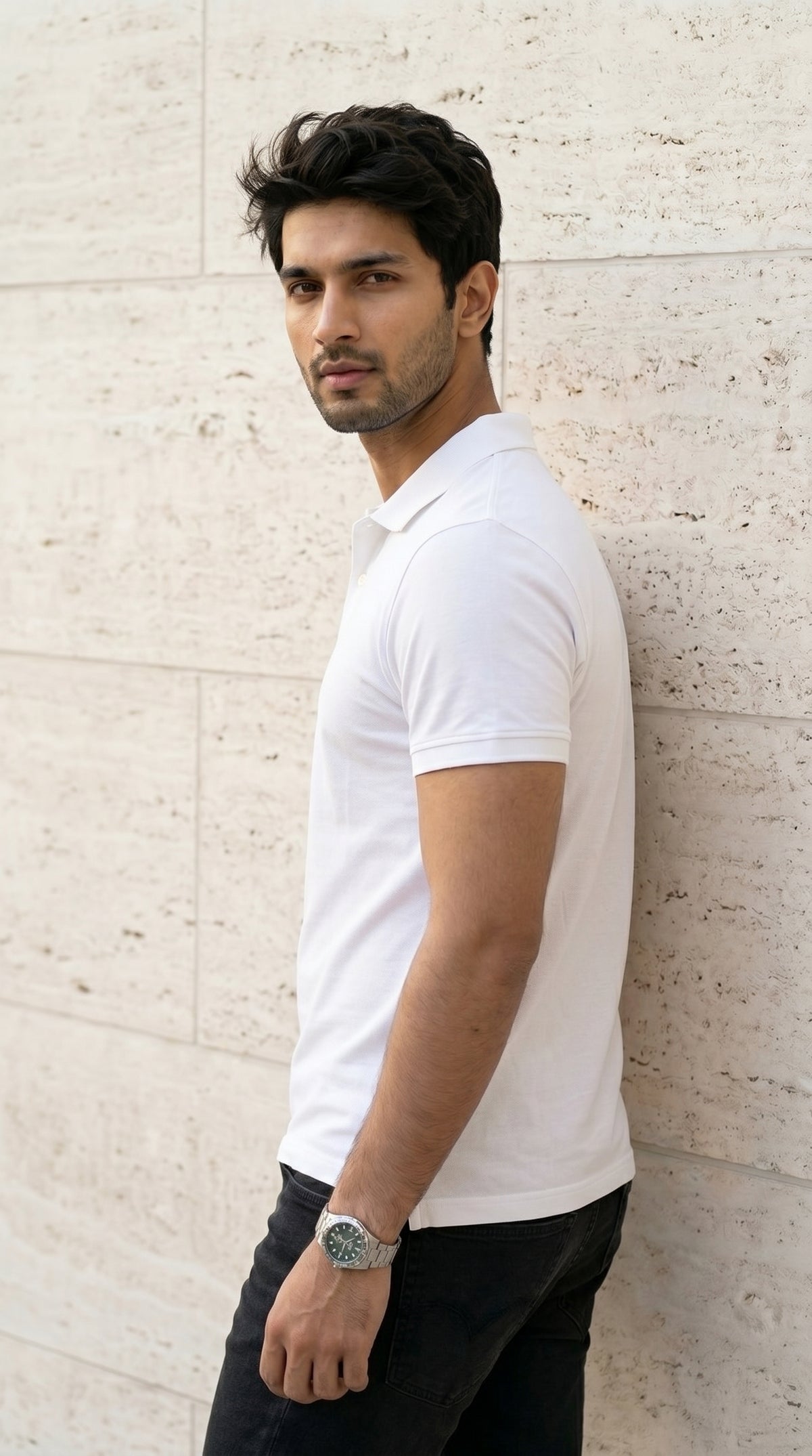 Pure White Relaxed Fit Polo Tee-11