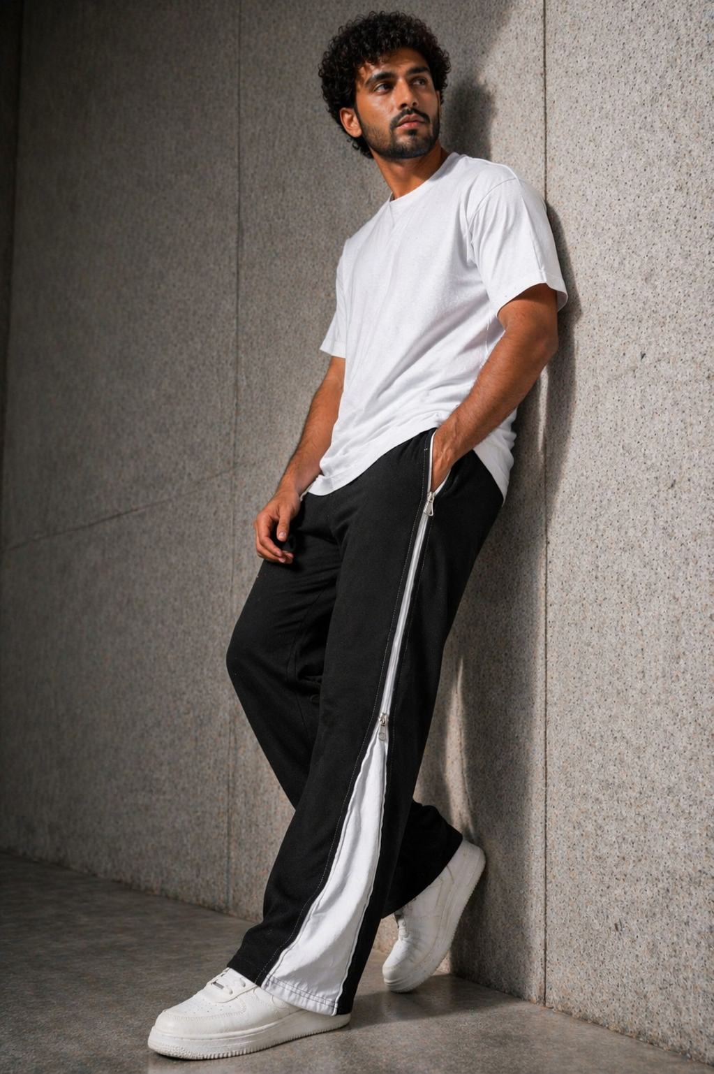Dual Zip Track Pants – Black with White Panel-3