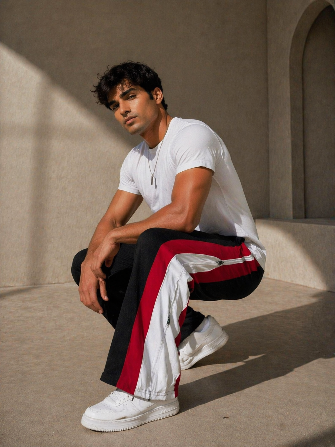 Crimson Split Zip Track Pants – Black with Red/White Panel-9
