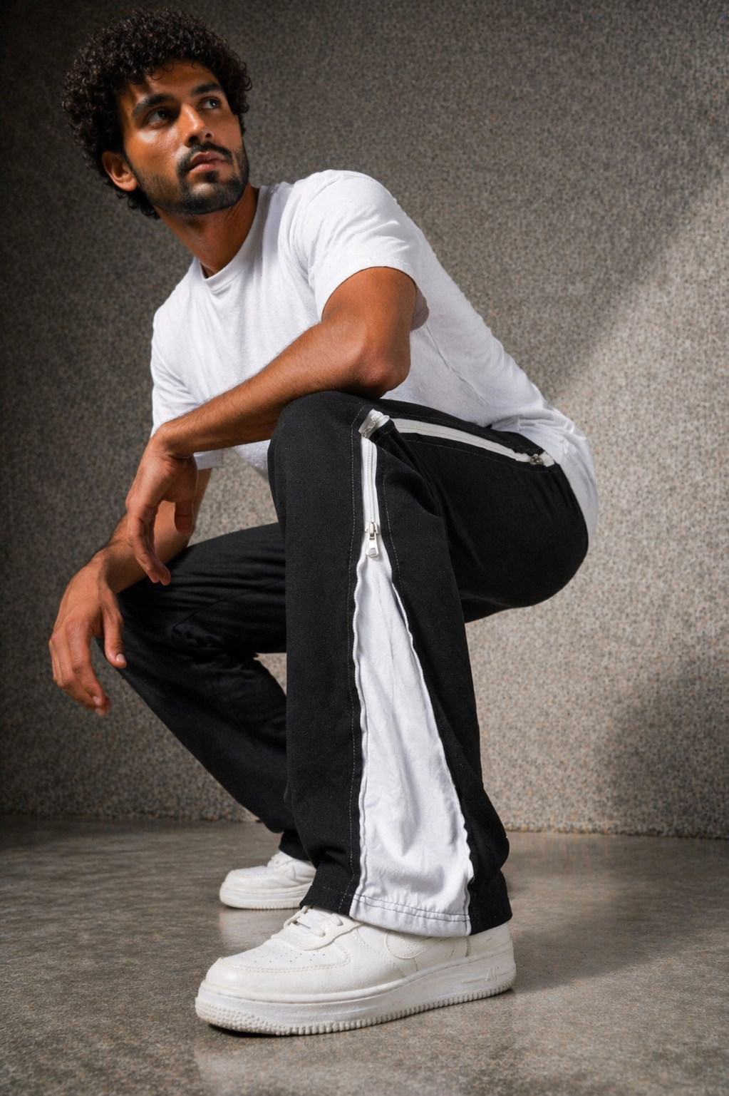 Dual Zip Track Pants – Black with White Panel-6
