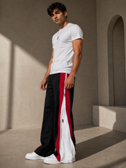 Crimson Split Zip Track Pants – Black with Red/White Panel