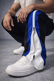 Velocity Blue Zip Panel Track Pants – Black with Blue/White Panel