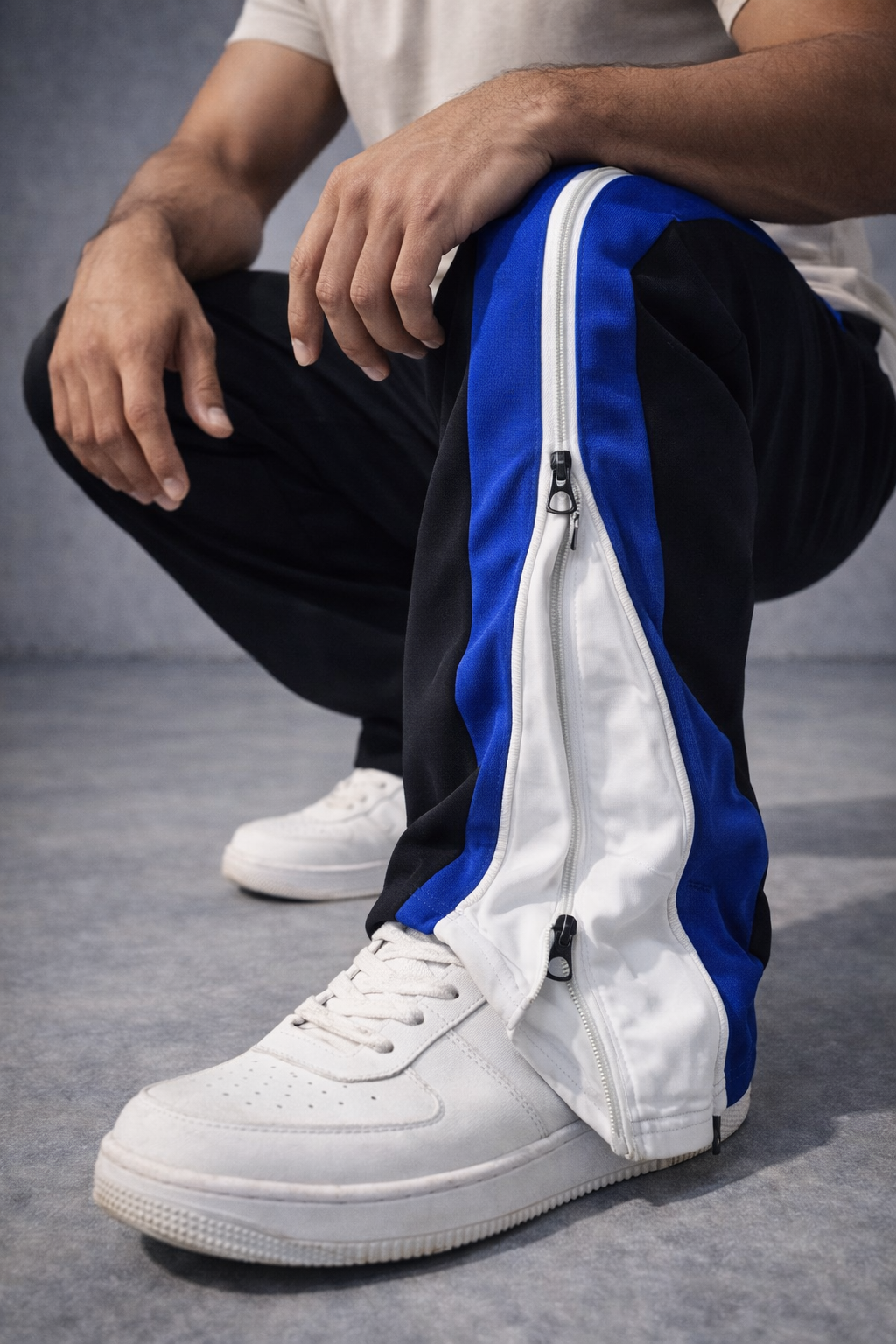 Velocity Blue Zip Panel Track Pants – Black with Blue/White Panel-10