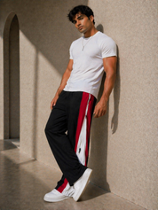 Crimson Split Zip Track Pants – Black with Red/White Panel