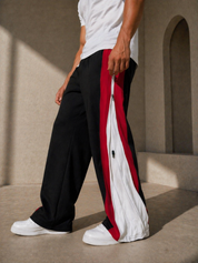 Crimson Split Zip Track Pants – Black with Red/White Panel