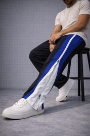Velocity Blue Zip Panel Track Pants – Black with Blue/White Panel
