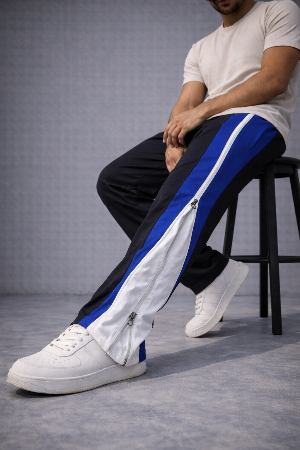 Velocity Blue Zip Panel Track Pants – Black with Blue/White Panel-11