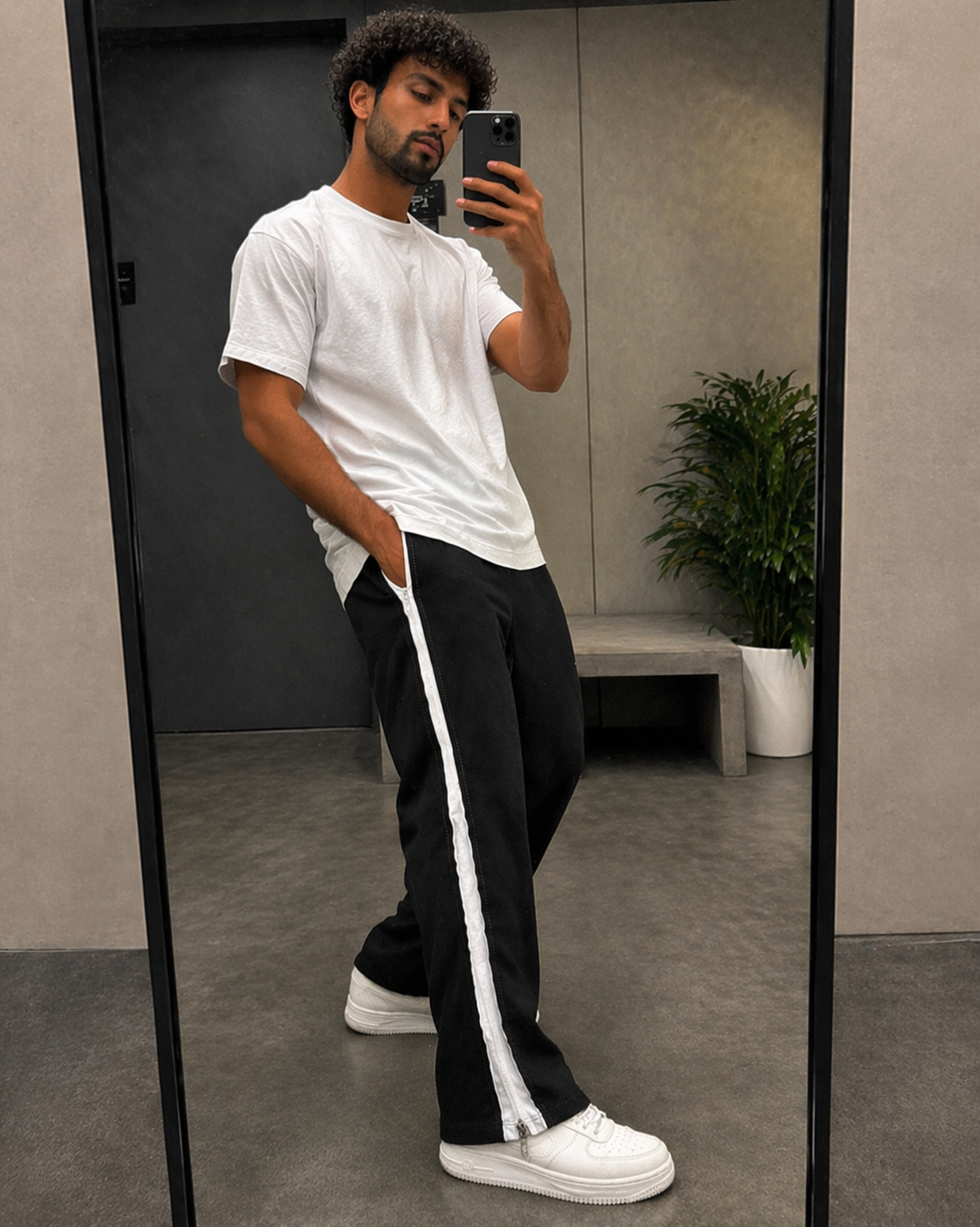 Dual Zip Track Pants – Black with White Panel-5