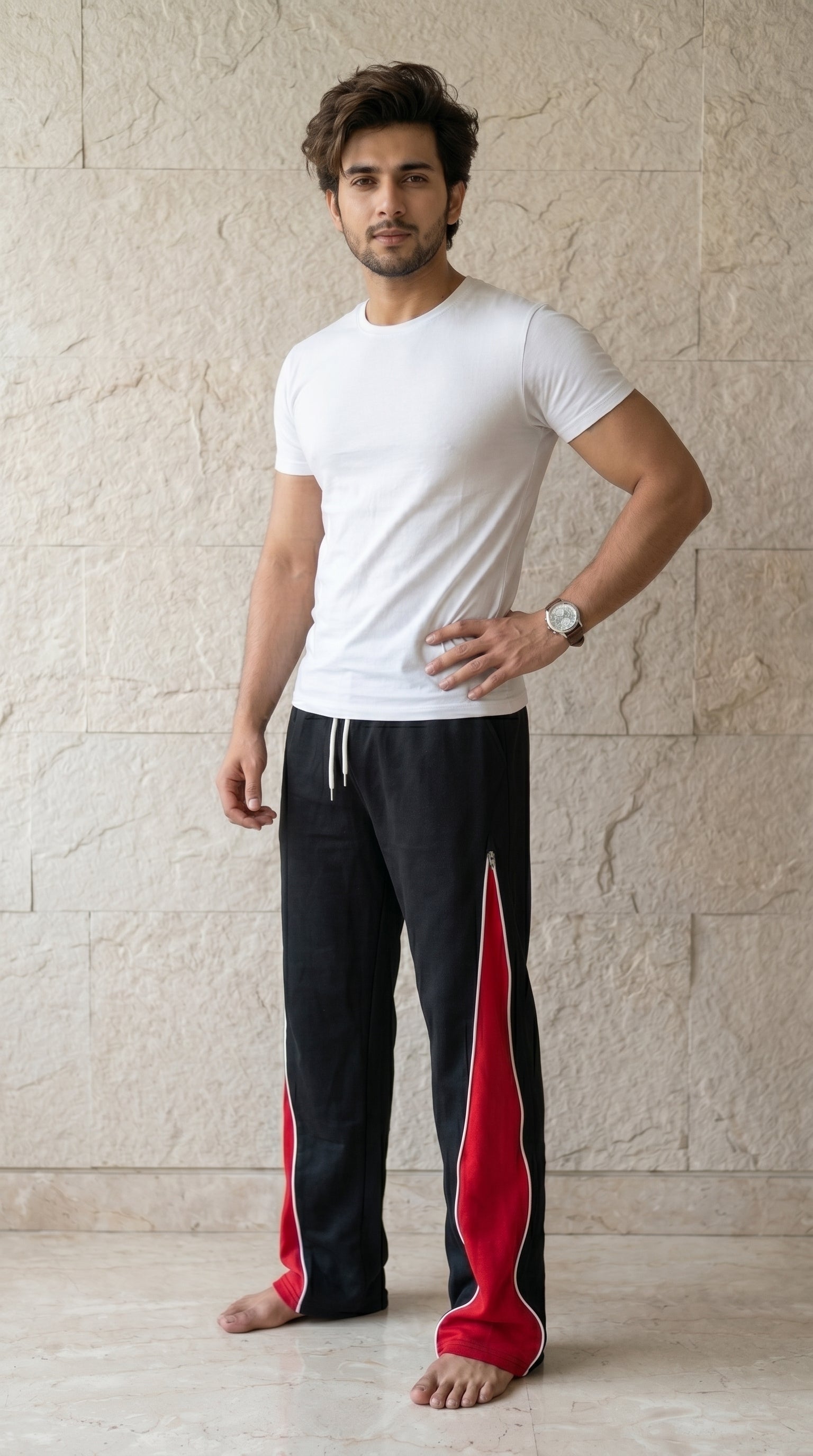 ZipSwitch Track Pants – Black with Red Panel