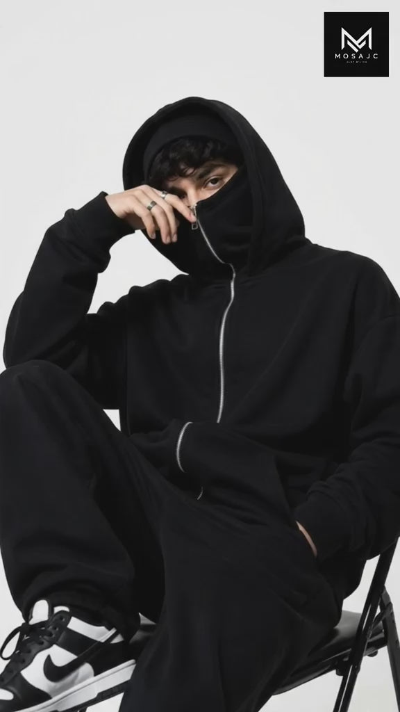 Black Shadowcore Balaclava Zip Hoodie-6