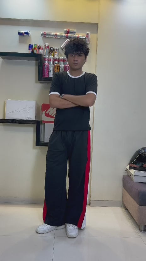 Crimson Split Zip Track Pants – Black with Red/White Panel-10