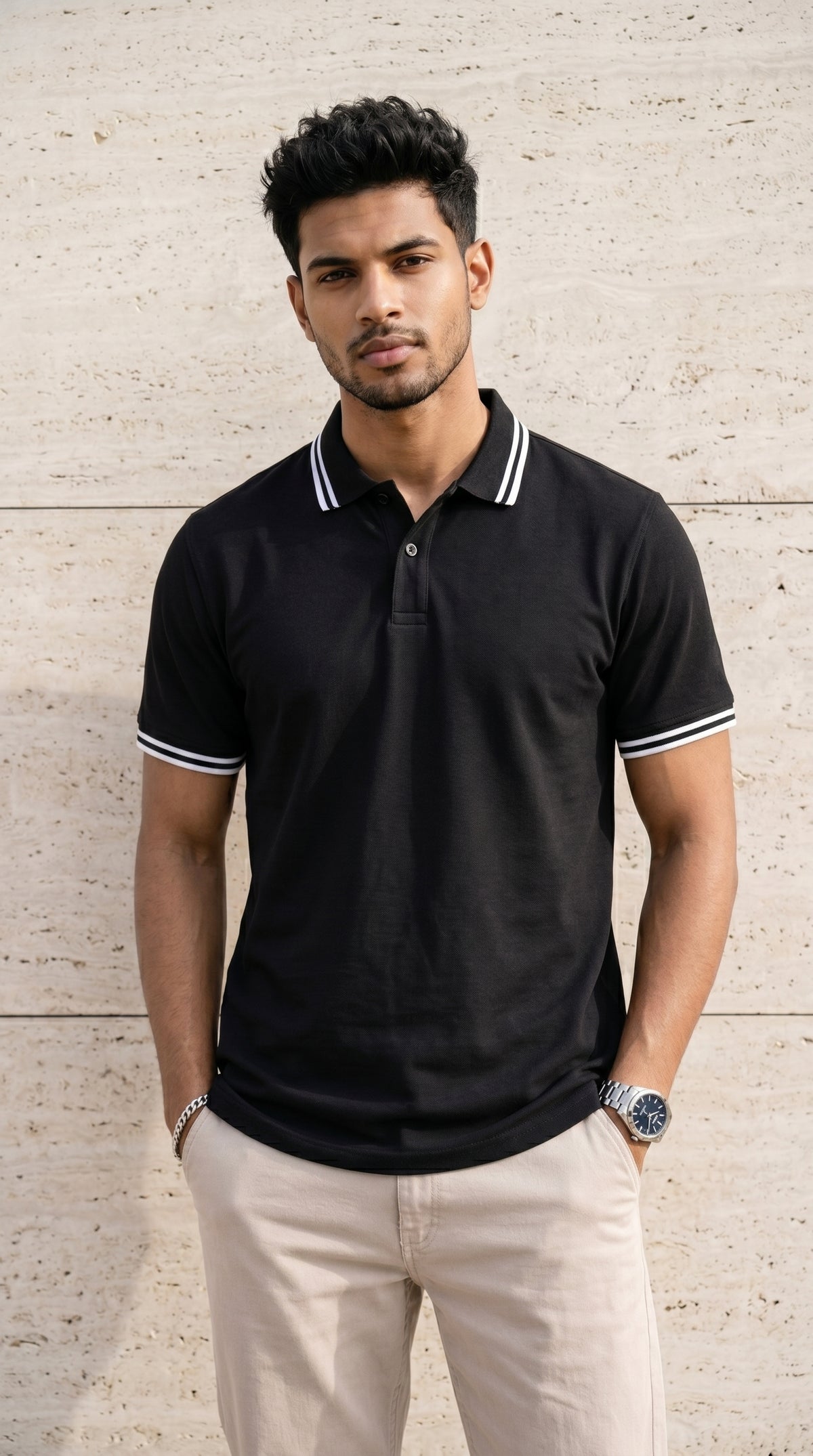 Monochrome Edge Black Polo T-Shirt